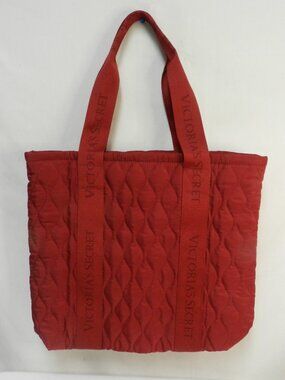 Victoria's Secret Quilted puffer large shoulder tote bag purse Zip red NEW NWT